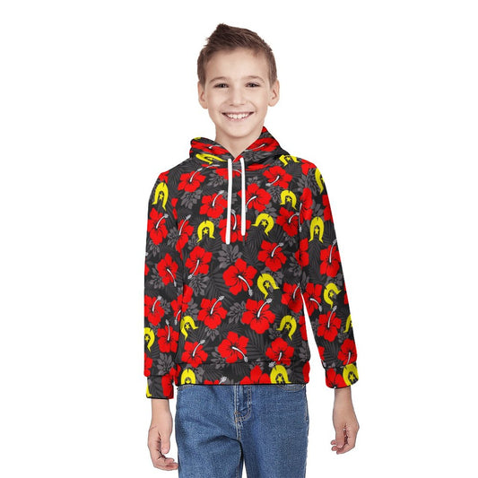 Royal Red Hibiscus with Yellow Dhari on Youth's Hoodie