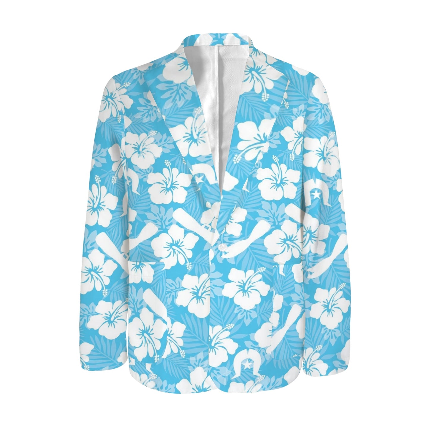 White Hibiscus flowers, Warup and Dhari (Blue) on Men's Blazer
