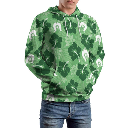 Hibiscus flowers with Dhari (Sea Grass Green) on Men's Cool Hoodie with Double-layer Cap