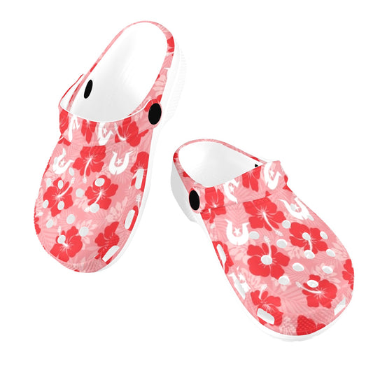 Hibiscus flowers with Dhari (Royal Pink) on Kids Clogs