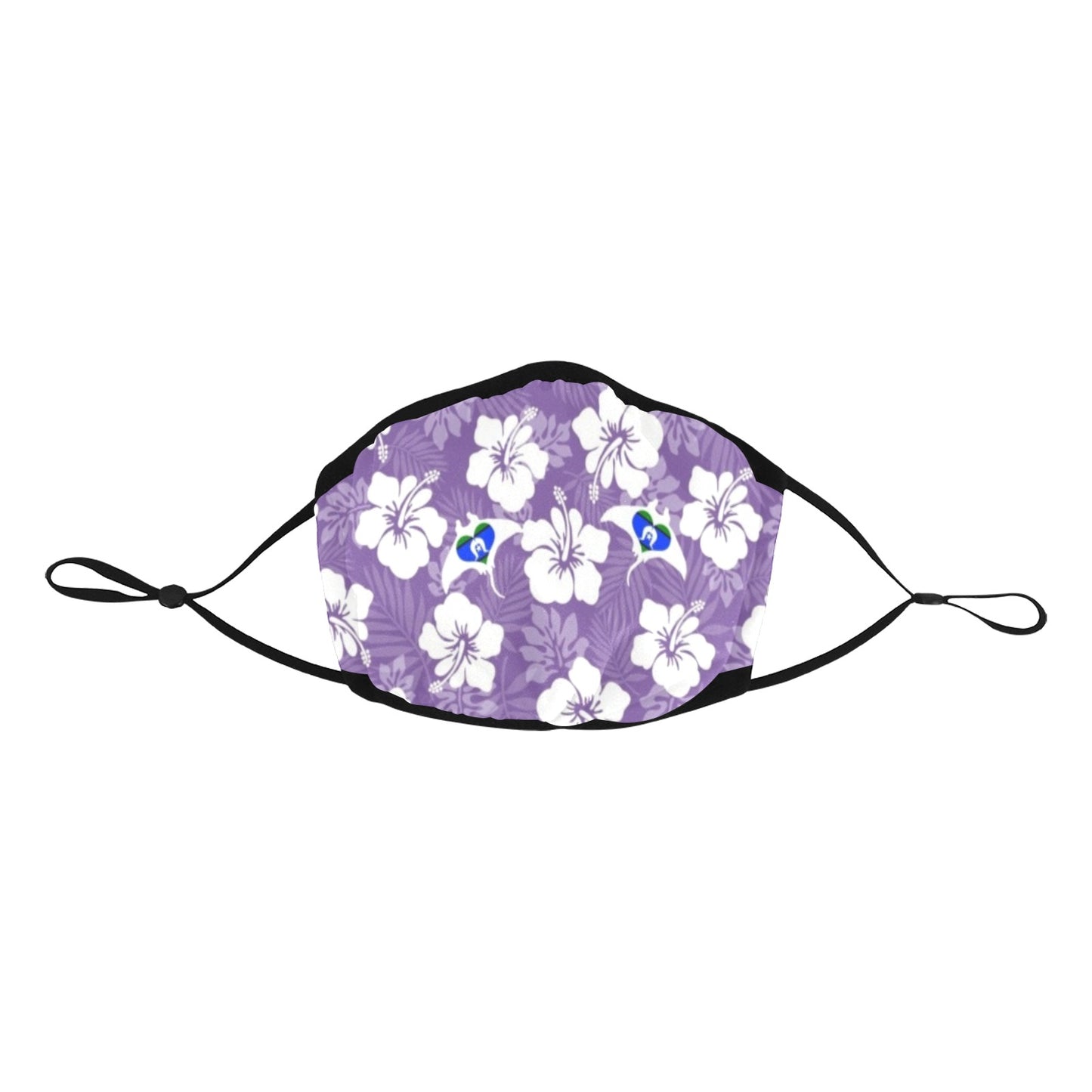 White Hibiscus with Torres Strait flag in Stingray (Purple) on Face mask
