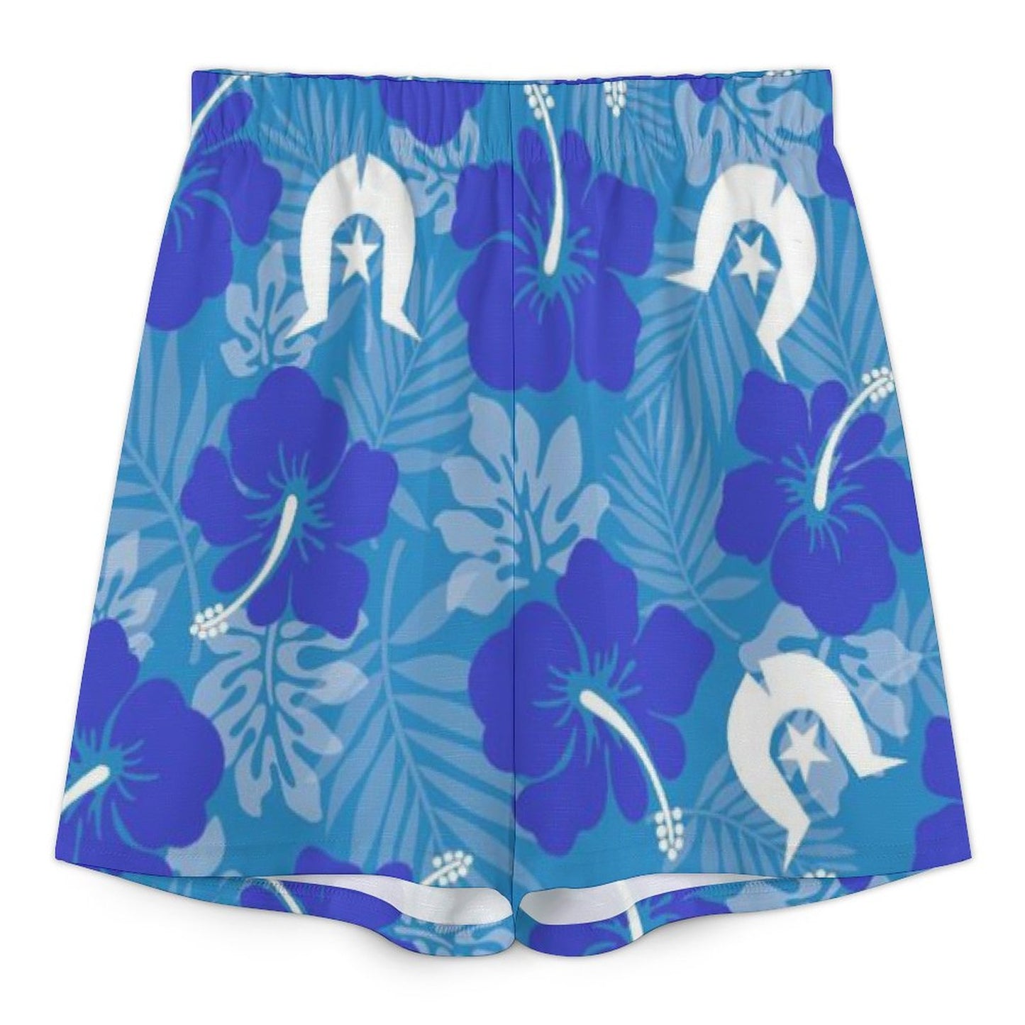 Hibiscus flowers with White Dhari (Royal blue) on Mediterranean Style V-Neck Suit