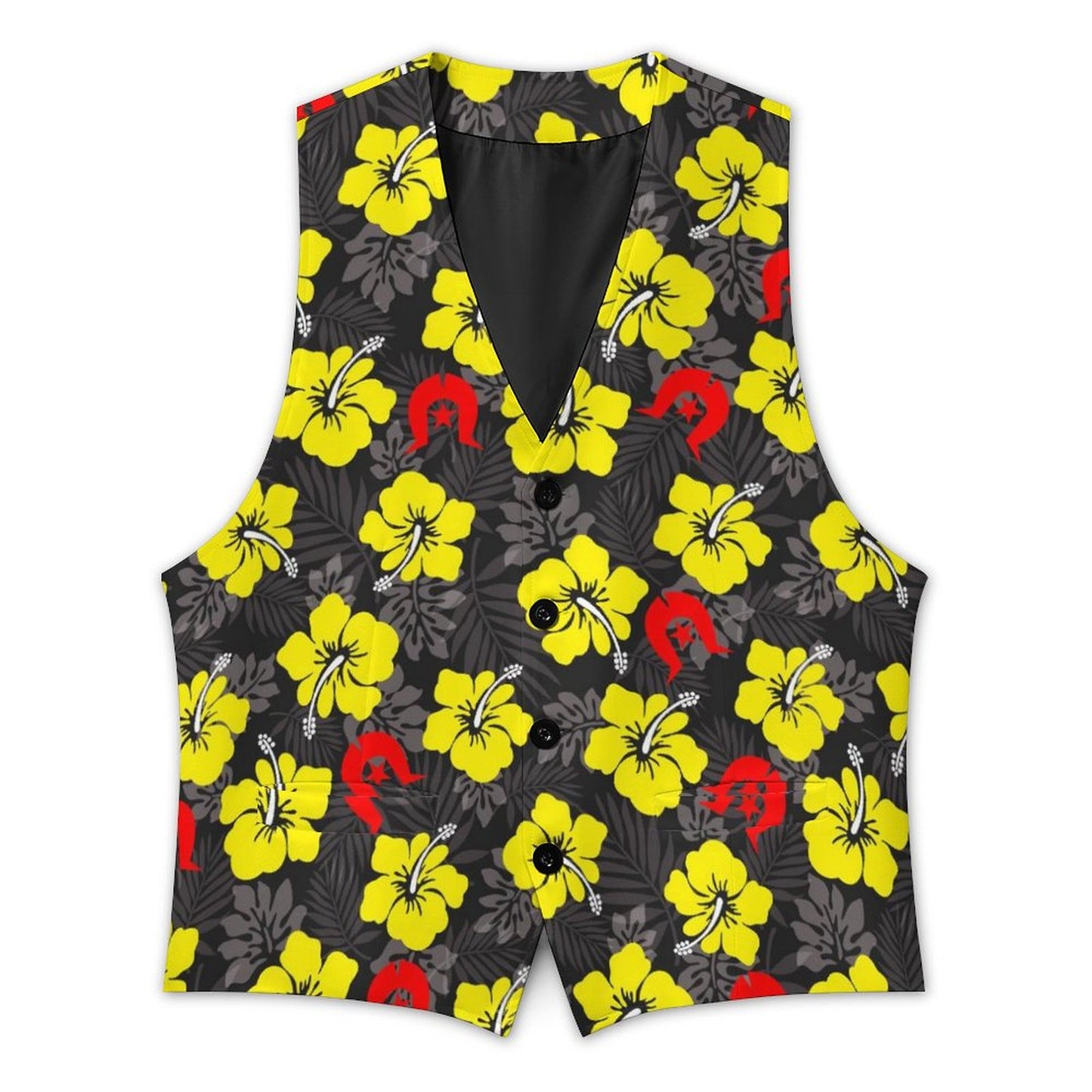 Royal yellow Hibiscus with Red Dhari on Men's Sleeveless Suit Vest