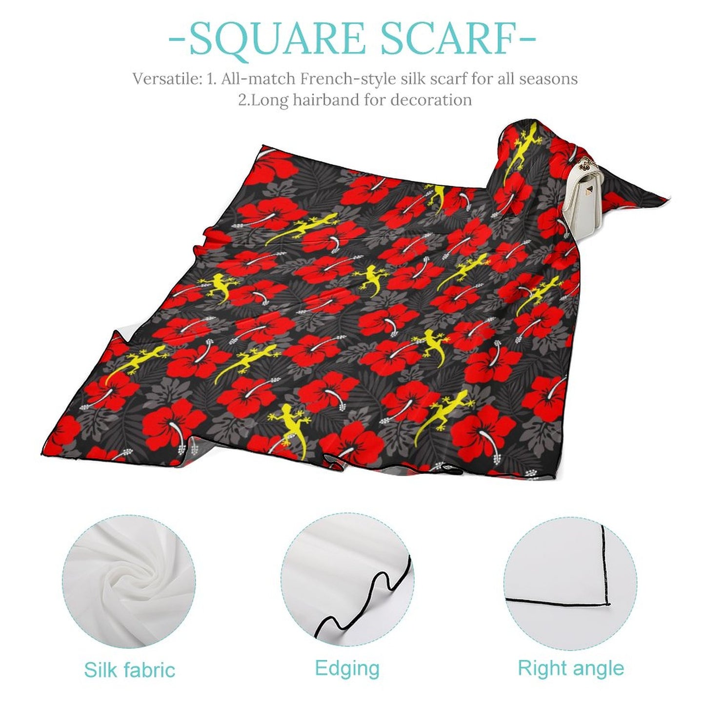 Royal Red Hibiscus flowers with Gecko on Women's Scarf