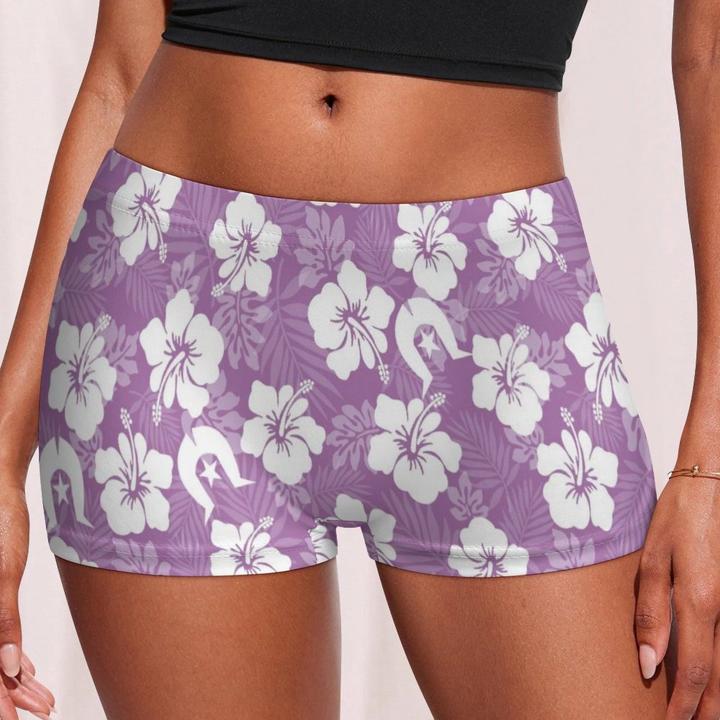 White Hibiscus and Dhari (Purple) on 180gsm Women's Boxer Briefs