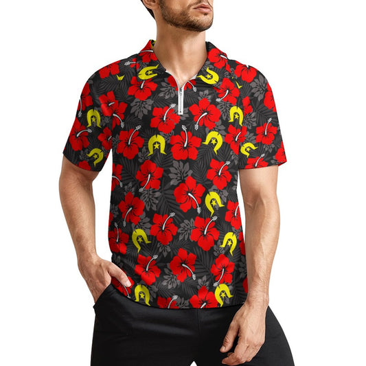 Royal Red Hibiscus with Yellow Dhari on Short Sleeved Sportswear Men's T Shirt