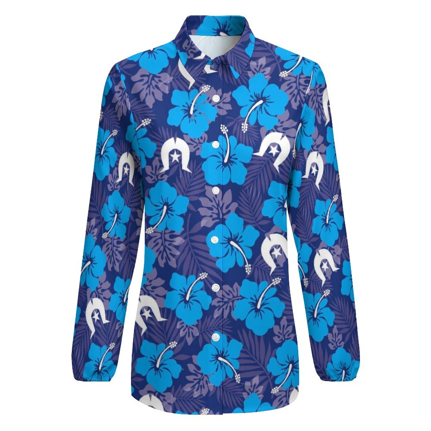 Hibiscus flowers with Dhari (Royal blue) on Casual Long Sleeve Vintage Tour Shirt