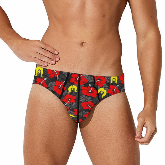 Royal Red Hibiscus with Yellow Dhari on Milk Silk Men's Briefs