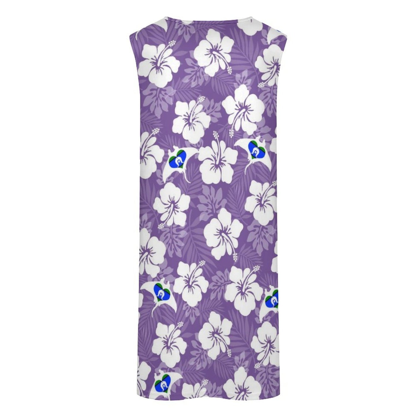 White Hibiscus with Torres Strait flag in Stingray (Purple) Sleeveless Pocket Dress