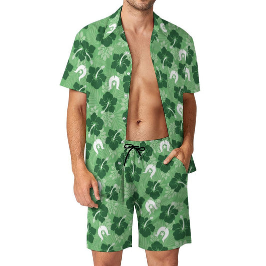 Hibiscus flowers with Dhari (Sea Grass Green) on Hawaiian Suits for Men