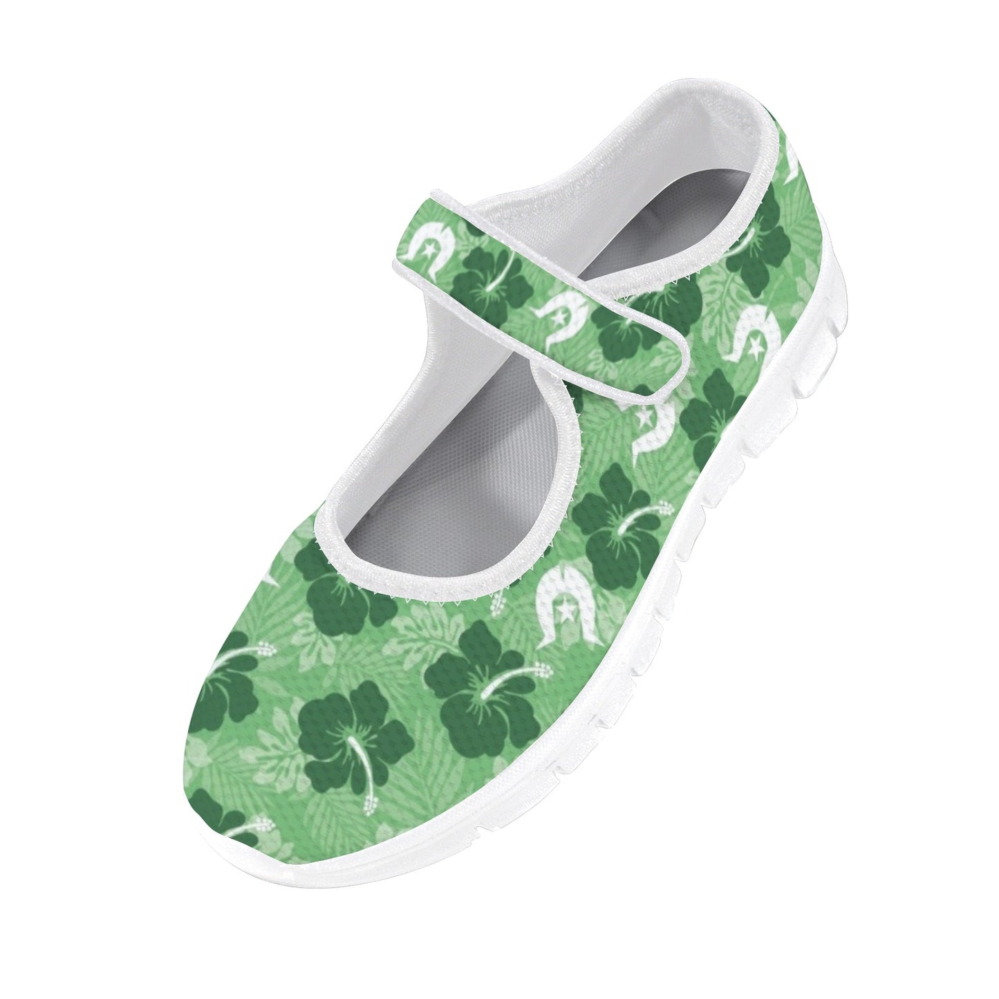 Hibiscus flowers with Dhari (Sea Grass Green) on Women's Mary Jane Shoes