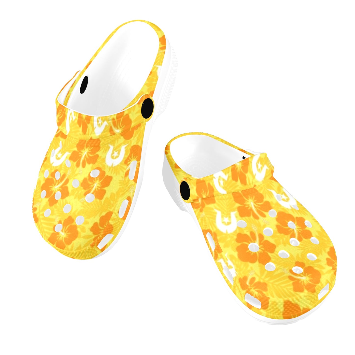 Hibiscus flowers with Dhari (Gold) on Kids Clogs