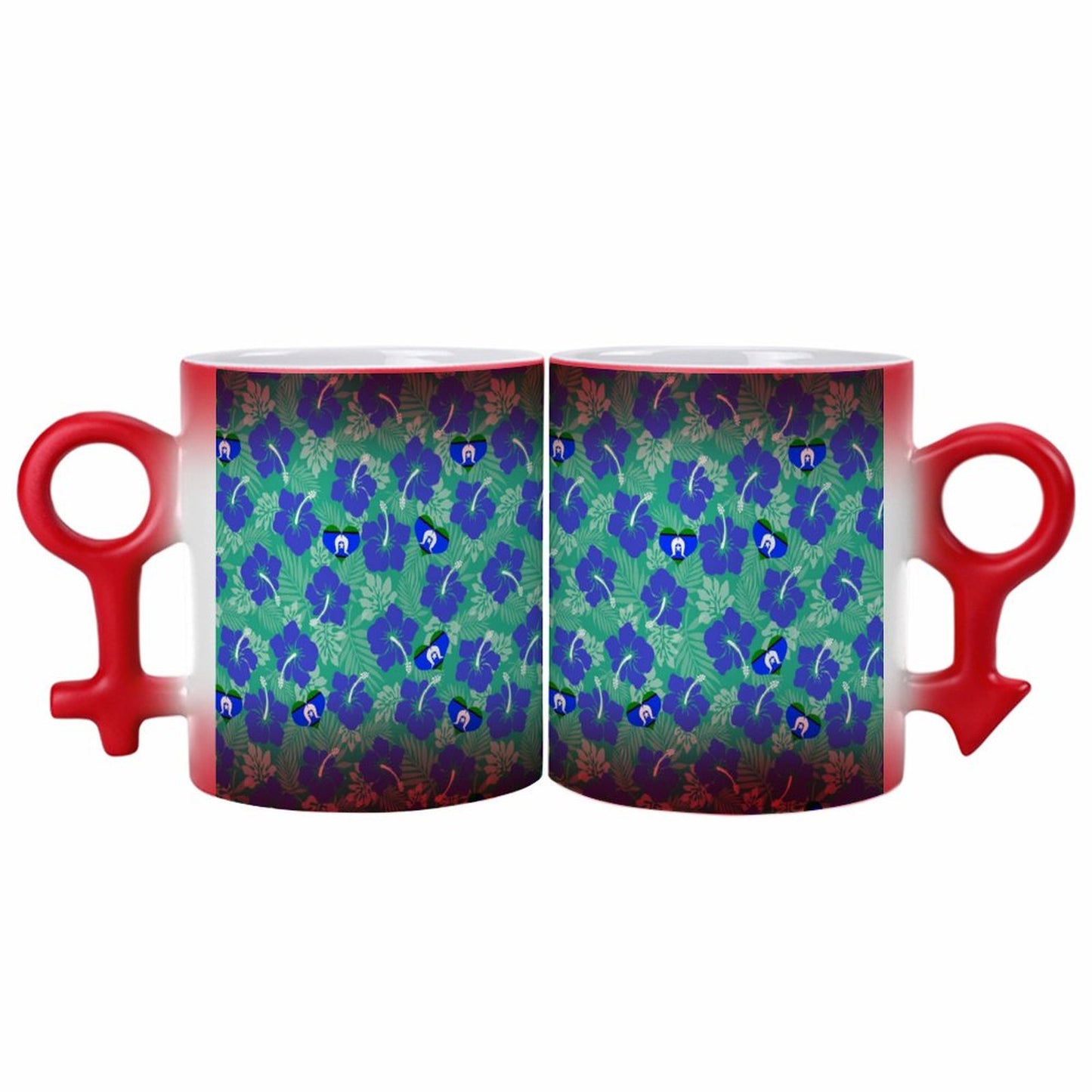 Hibiscus flowers with Torres Strait Heart Flag on Couple Symbol Color-Changing Mug