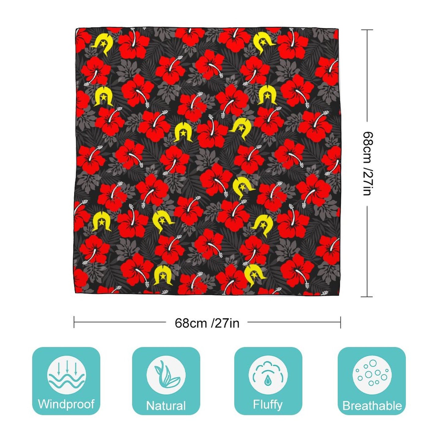 Royal Red Hibiscus with Yellow Dhari on Women's Scarf