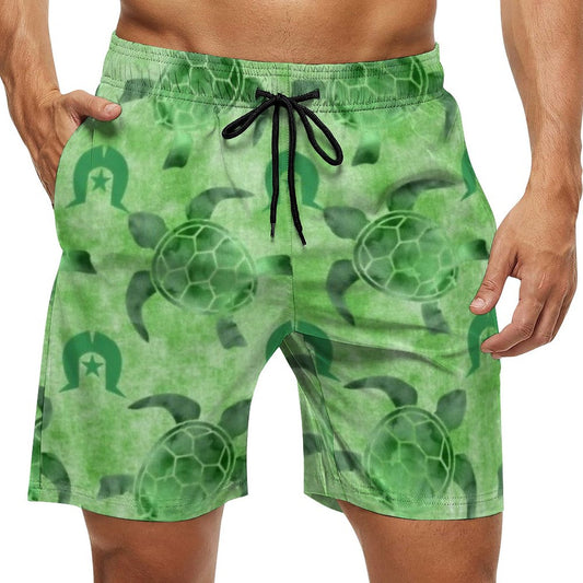 Green Turtle Pattern on Men's Board Shorts