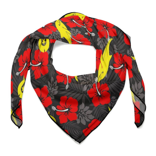 Royal Red Hibiscus with Yellow Dhari, Whale and Dolphin on Women's Scarf