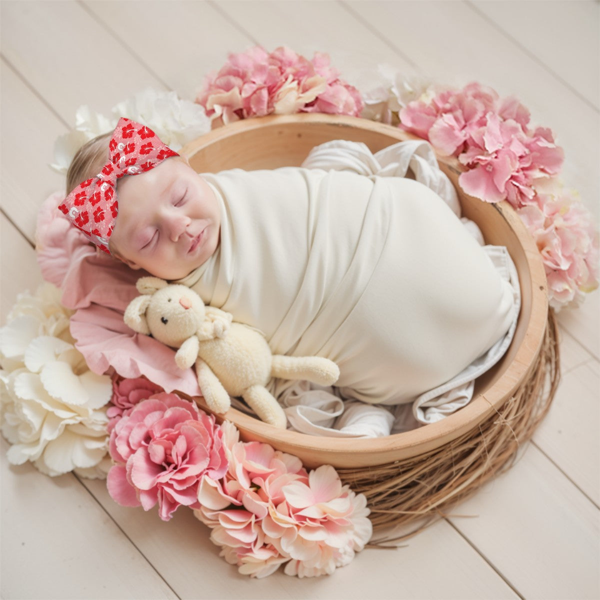 Hibiscus flowers with Dhari (Royal Pink) on Bowknot Baby Headbands