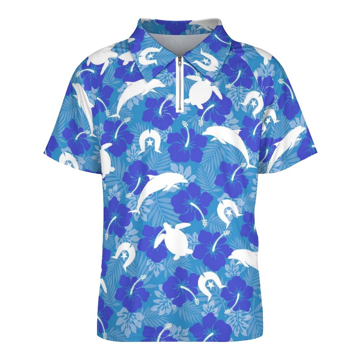 Hibiscus flowers with Dolphin, Squid and Dhari (Royal blue) on Short Sleeved Sportswear Men's T Shirt