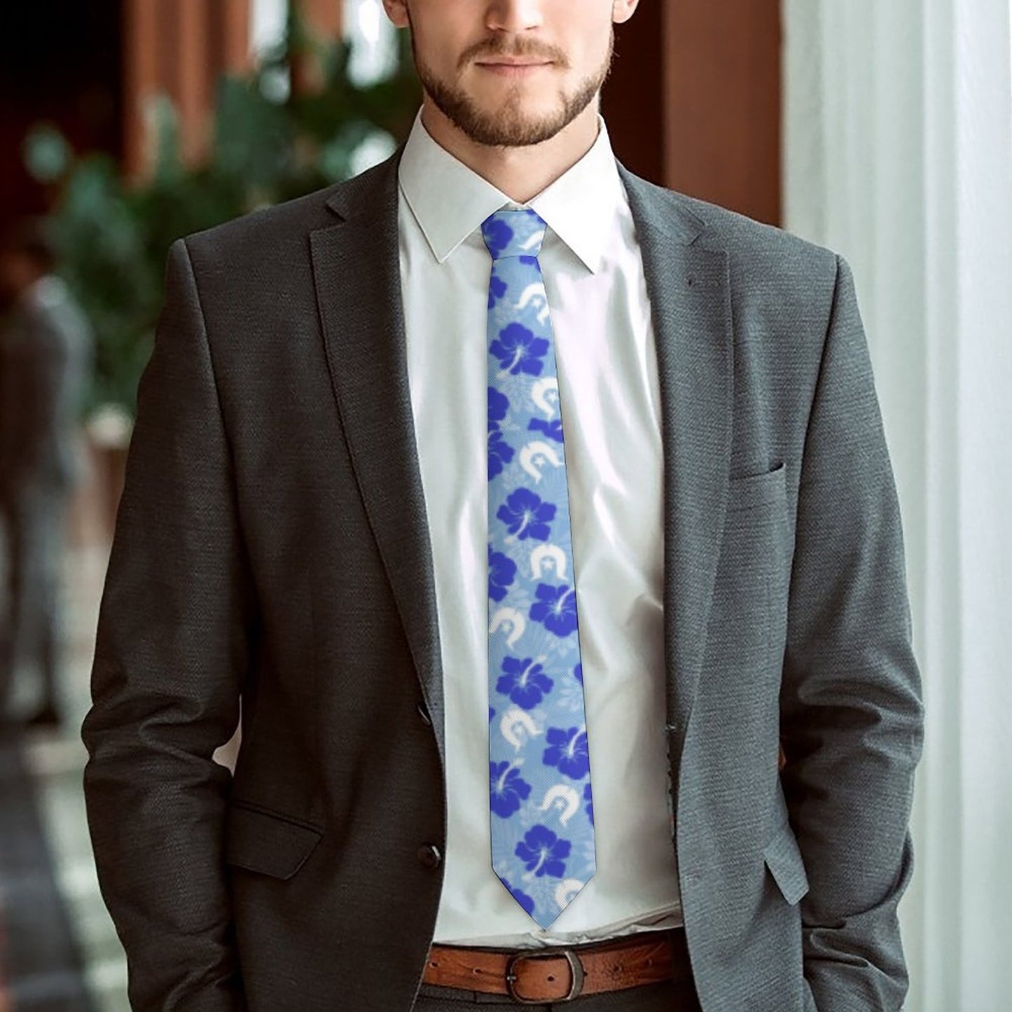 Hibiscus flowers with White Dhari (Sky blue) on Men's Formal Tie