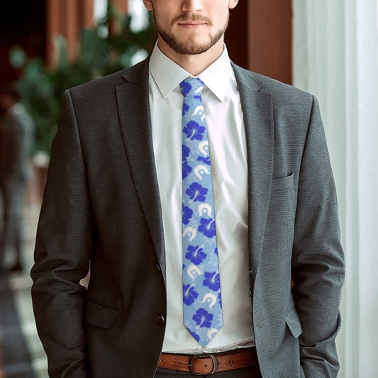Hibiscus flowers with White Dhari (Sky blue) on Men's Formal Tie