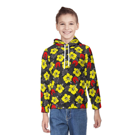 Royal yellow Hibiscus with Red Dhari on Youth's Hoodie