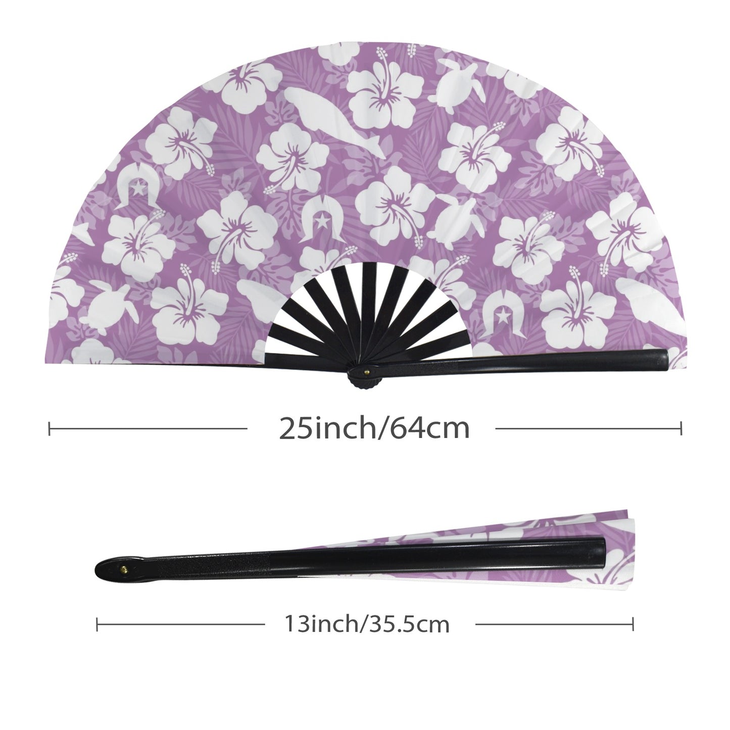 White Hibiscus flowers with Dugong, Turtle and Dhari on Folding Clack Fan