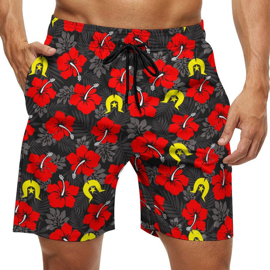 Royal Red Hibiscus with Yellow Dhari on Men's Board Shorts