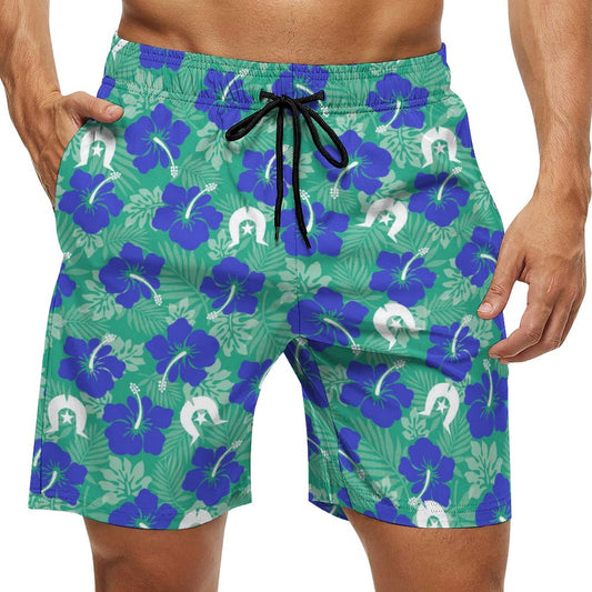 Royal Blue Hibiscus flowers with Dhari on Men's Board Shorts