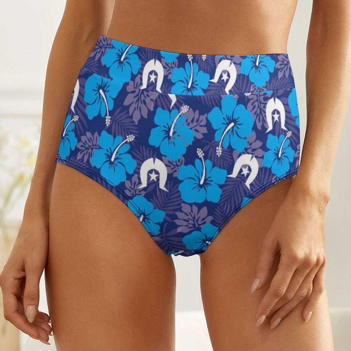 Hibiscus flowers with White Dhari (Royal blue) on  Women's High-Rise Panties