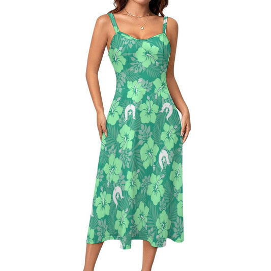 Hibiscus flowers with Dhari (Royal mint) on Midi Spaghetti Strap Dress