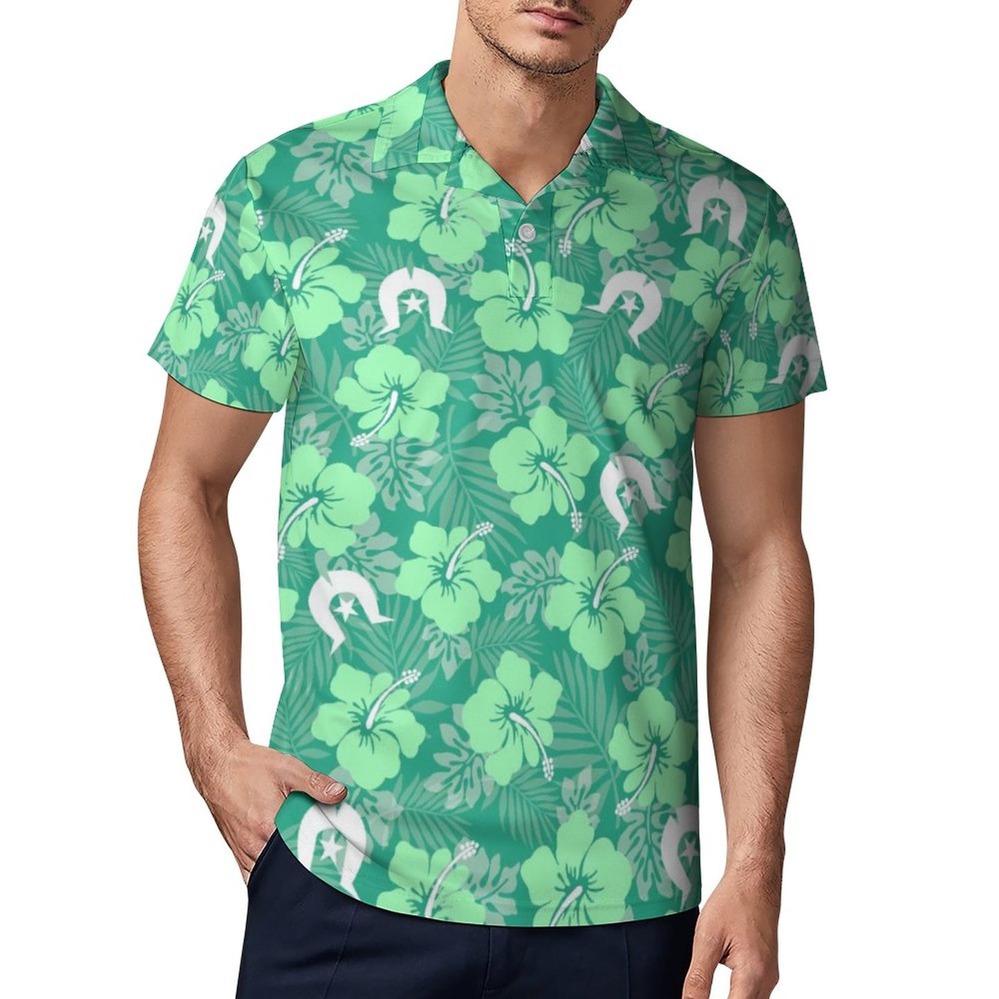 Hibiscus flowers with Dhari (Royal mint) on Short Sleeve Men's POLO