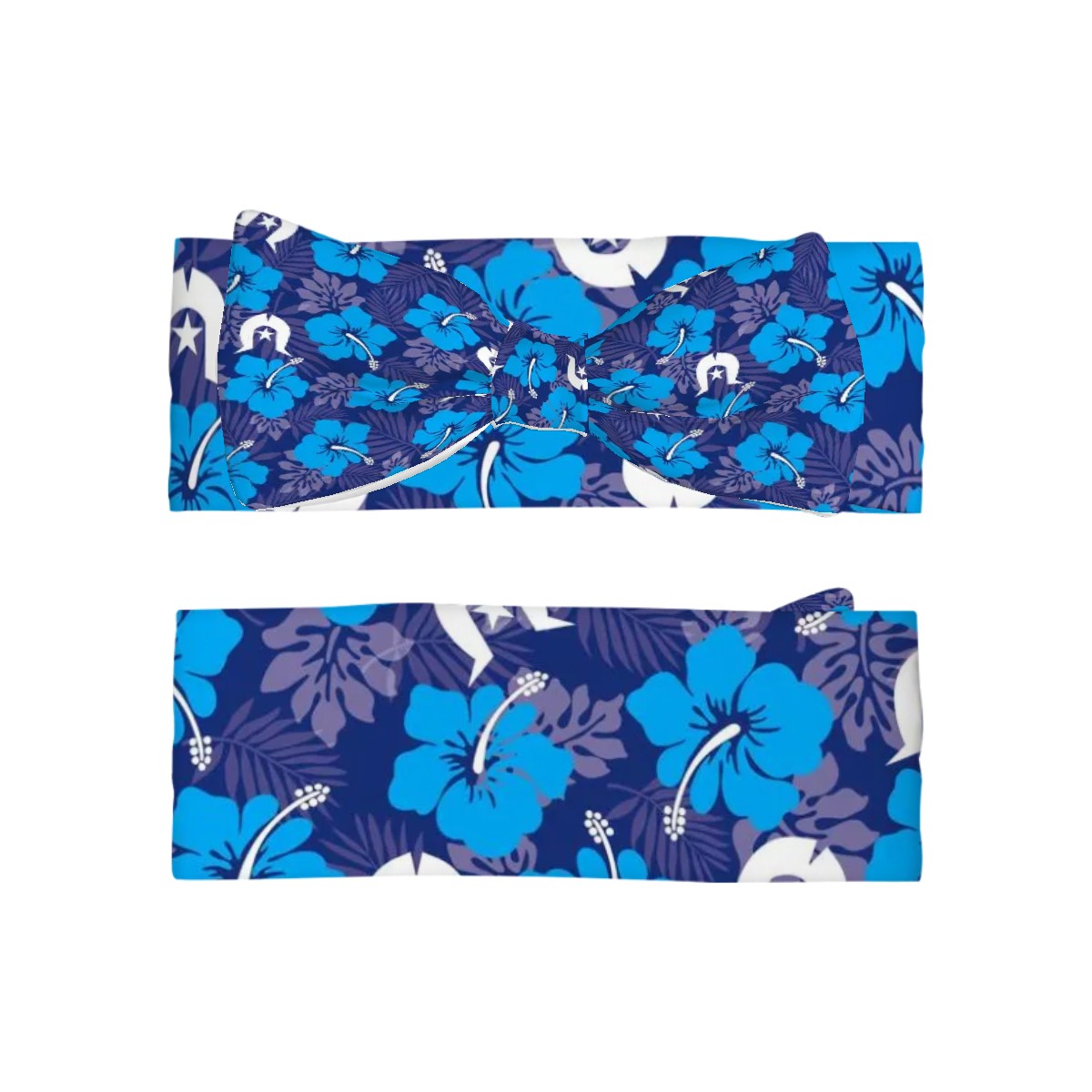 Hibiscus flowers with White Dhari (Royal blue) on Bowknot Baby Headbands