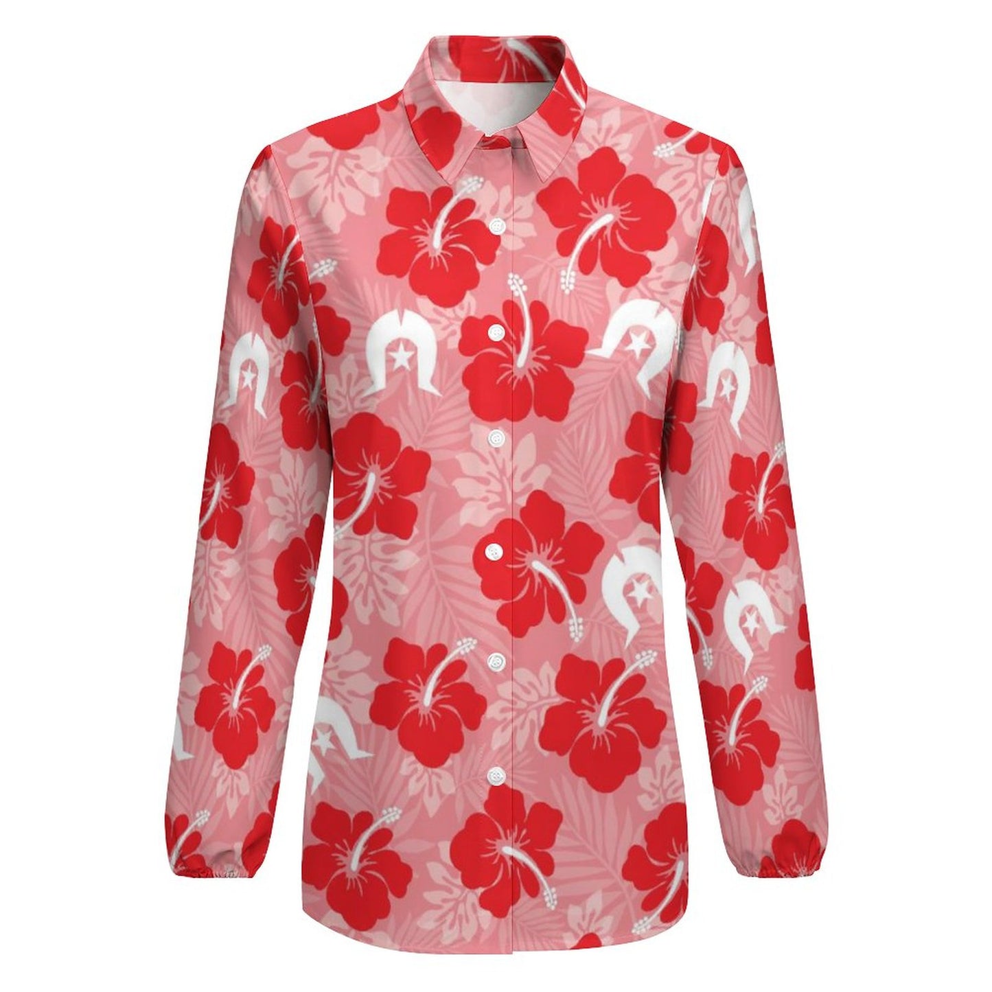 Hibiscus flowers with Dhari (Royal Pink) on Casual Long Sleeve Vintage Tour Shirt