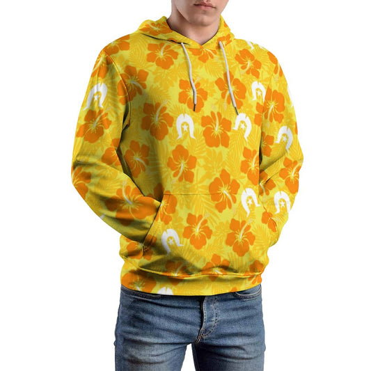 Hibiscus flowers with Dhari (Gold) on Men's Cool Hoodie with Double-layer Cap