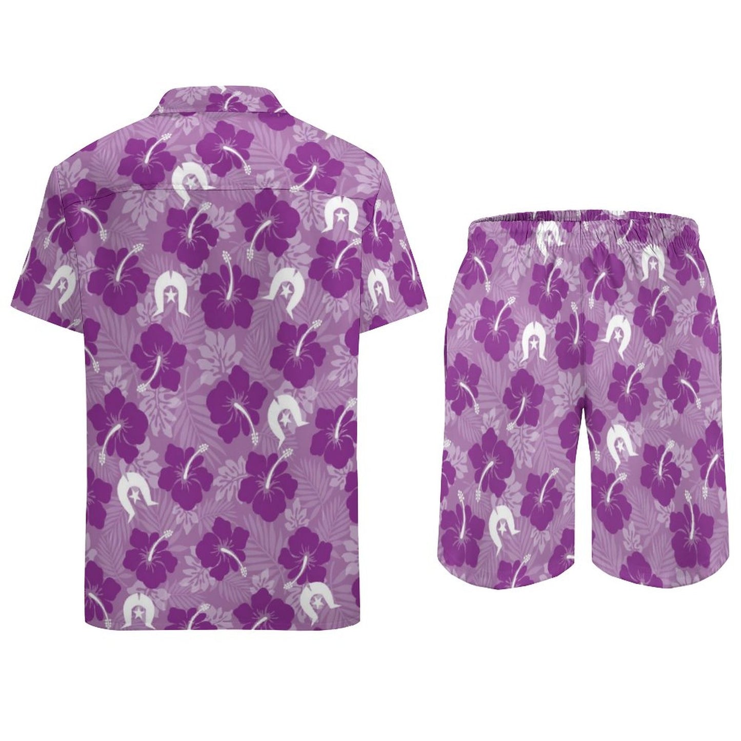 Hibiscus flowers with White Dhari (Royal purple) on Hawaiian Suits for Men