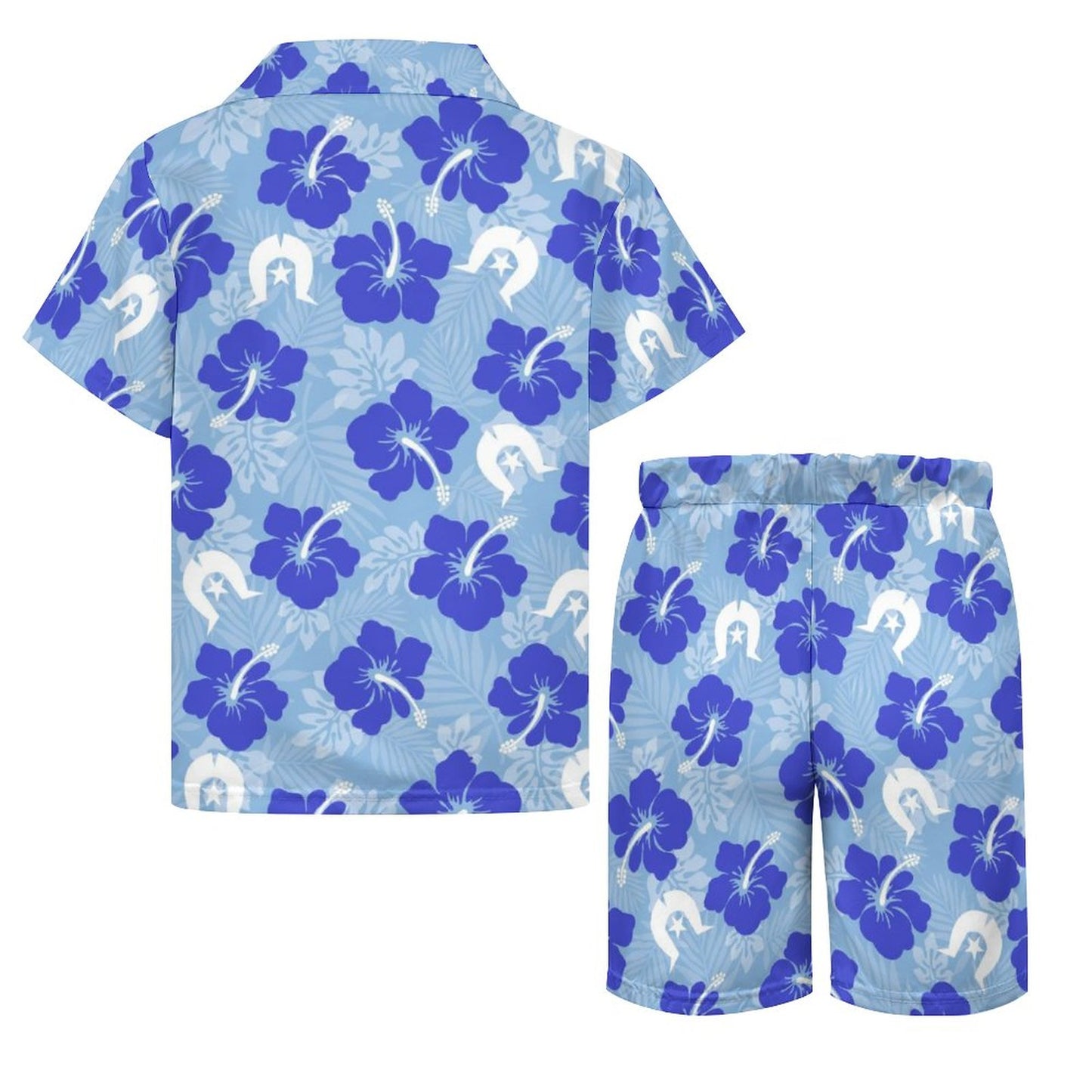 Hibiscus flowers with White Dhari (Sky blue) on Youth's/Kid's Casual Beach Outfit