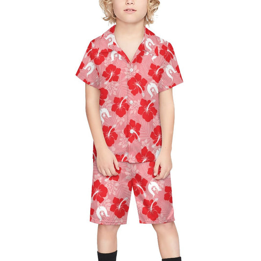 Hibiscus flowers with Dhari (Royal Pink) on Youth's/Kid's Casual Beach Outfit