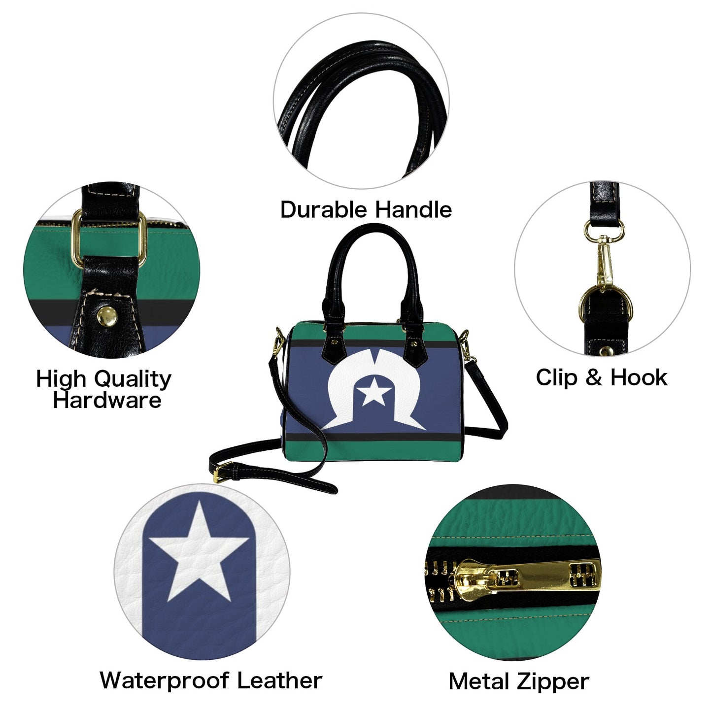 Torres Strait flag on Handbag-Black Handle