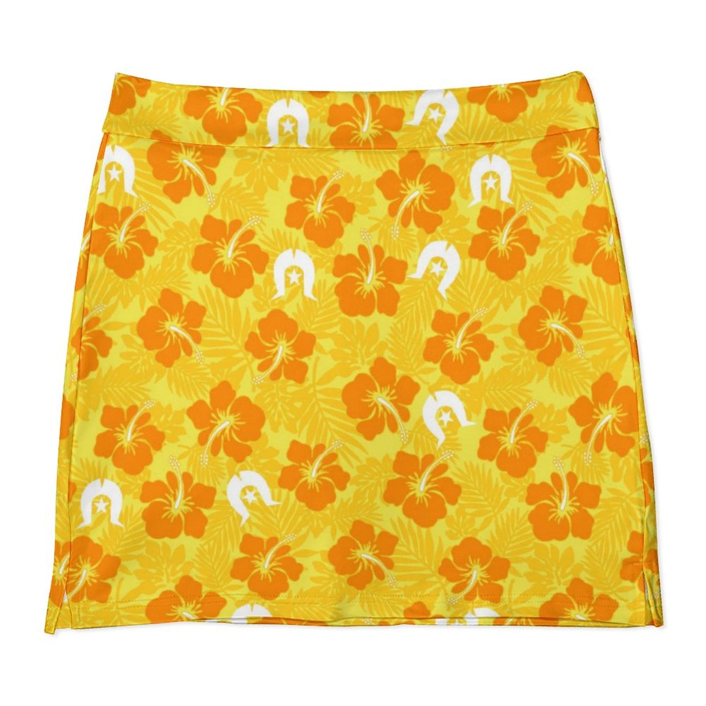 Hibiscus flowers with Dhari (Gold) on Anti-peep Skort with Pocket AMQ