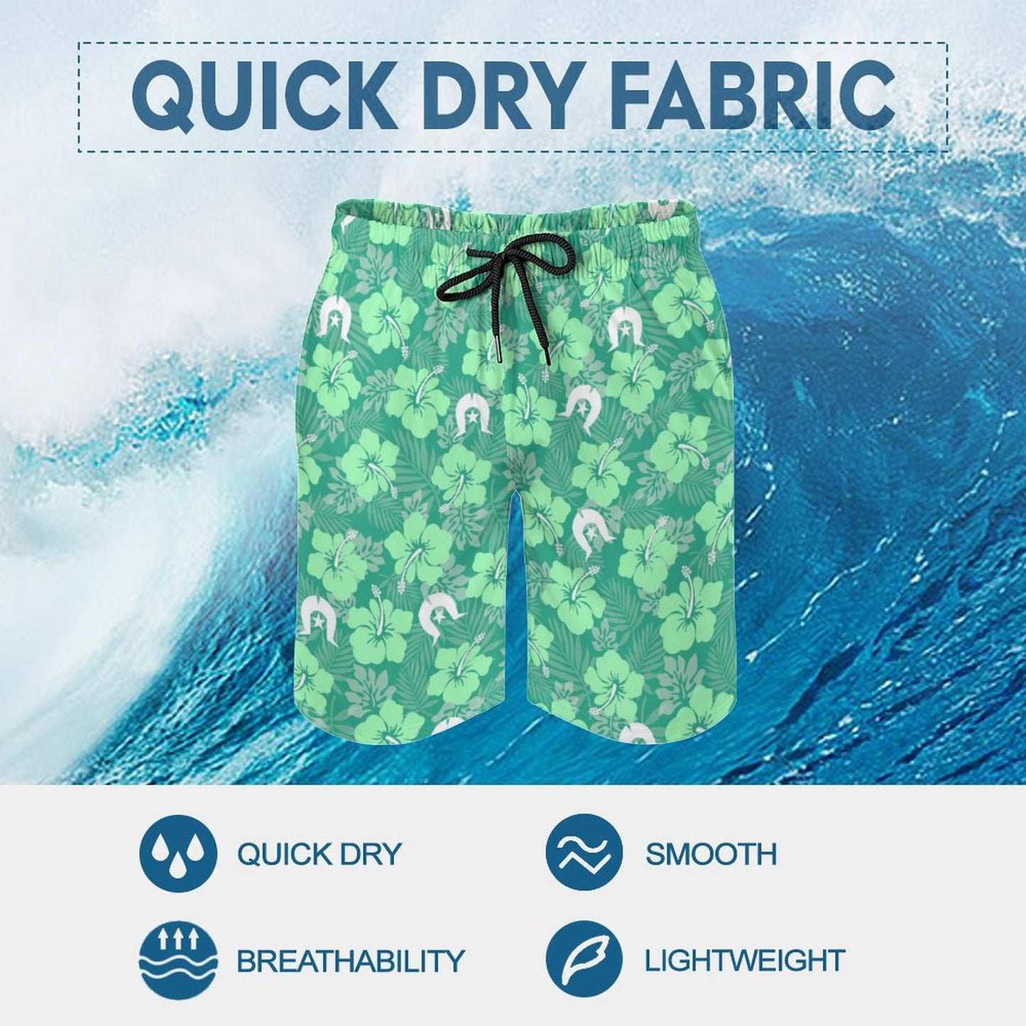 Hibiscus flowers with Dhari (Royal mint) on Men's Board Shorts