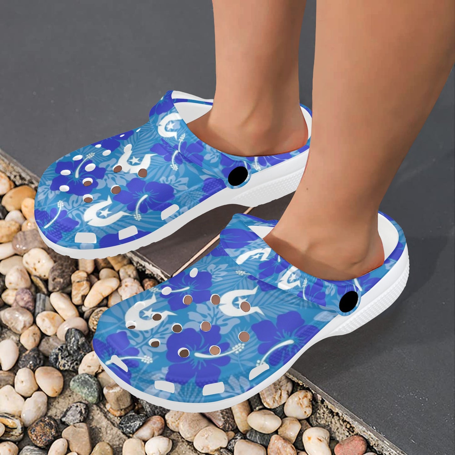 Hibiscus flowers with Dhari (Royal blue) on Adults Clogs