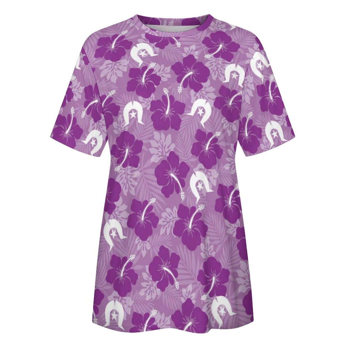 Hibiscus flowers with Dhari (Royal purple) on Cotton Summer Short Sleeve T-Shirts for Women