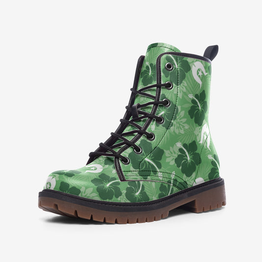 Hibiscus flowers with Dhari (Sea Grass Green) on Casual Leather Lightweight Boots