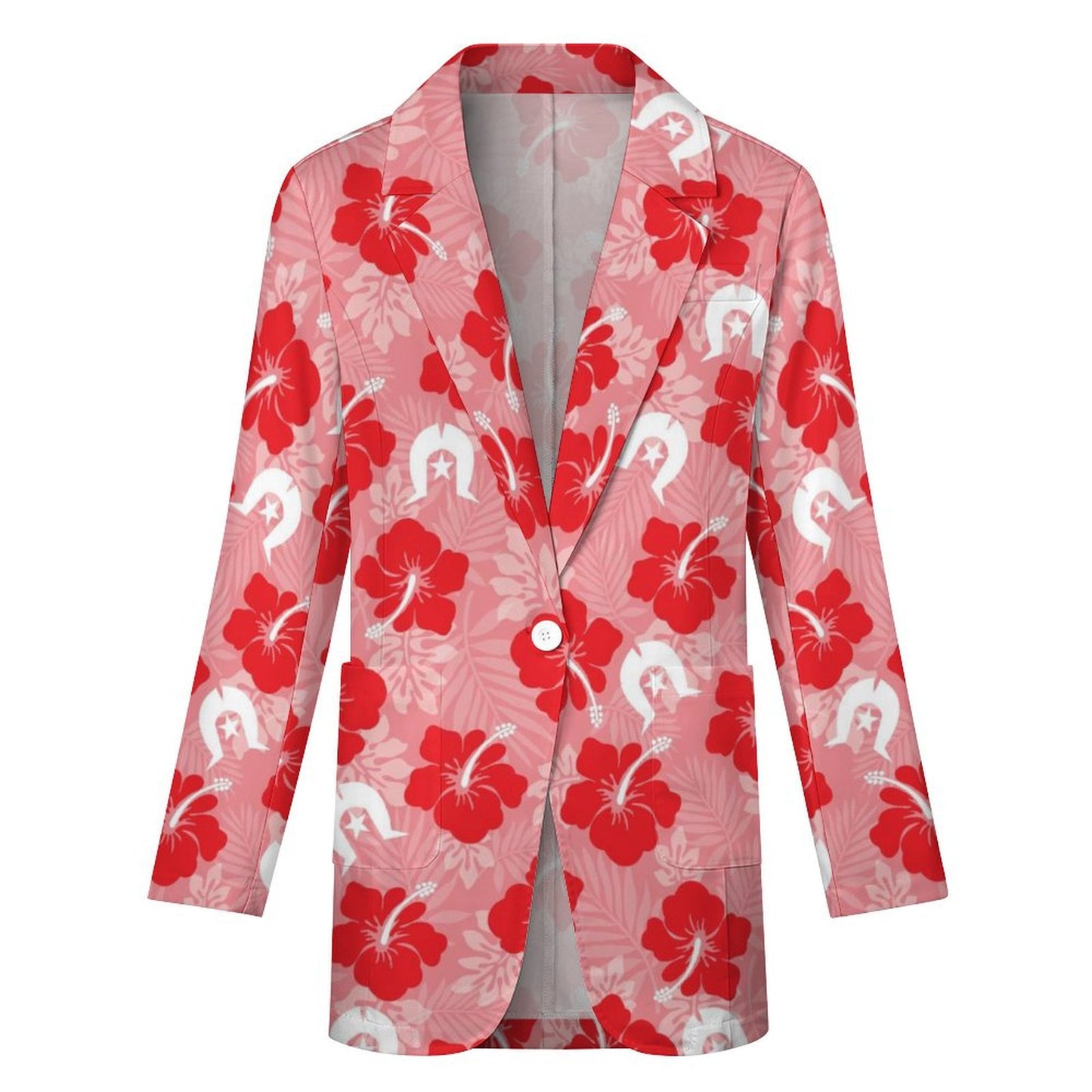 Hibiscus flowers with Dhari (Royal Pink) on Women's Blazer