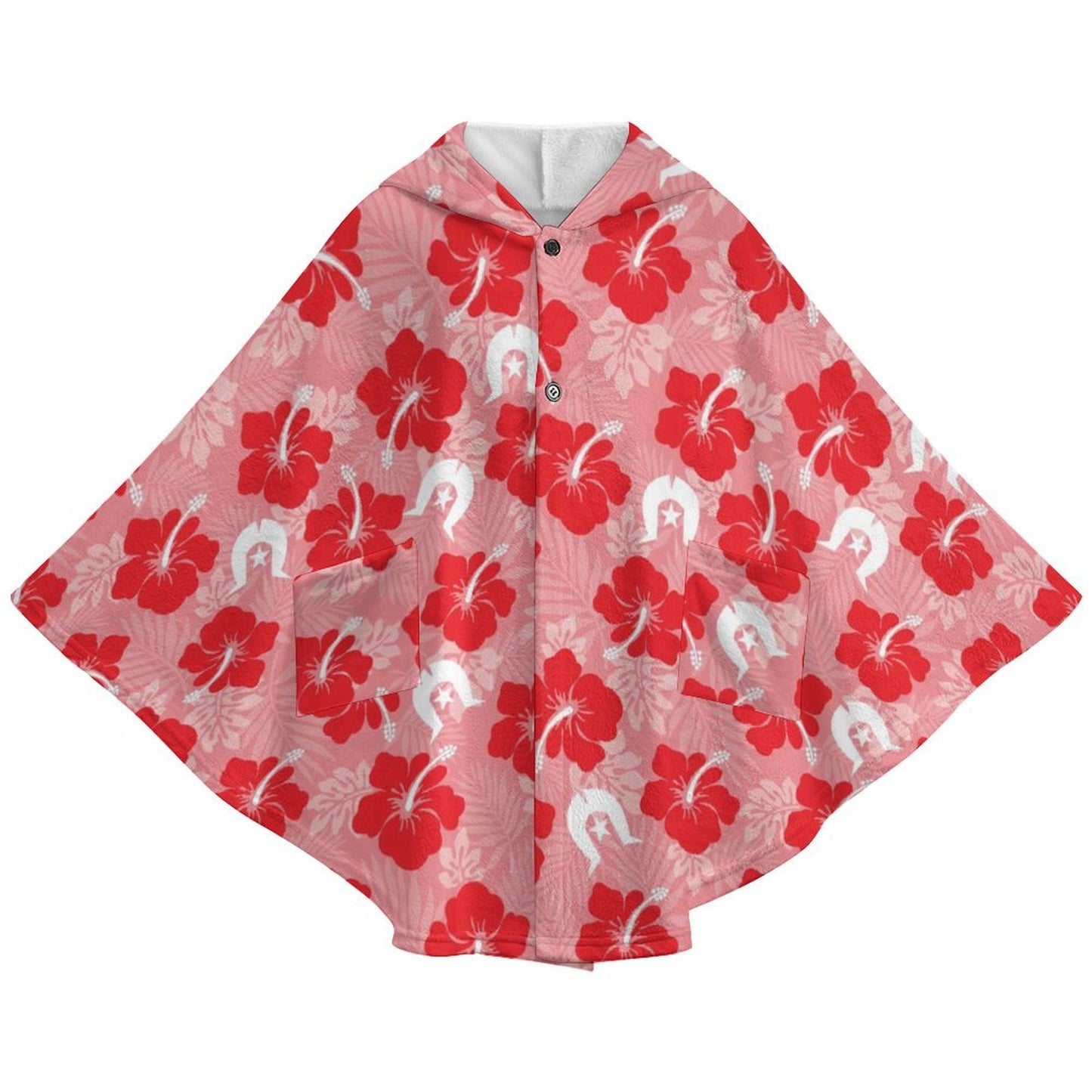 Hibiscus flowers with Dhari (Royal Pink) on Fleece Hooded Cape for Adults