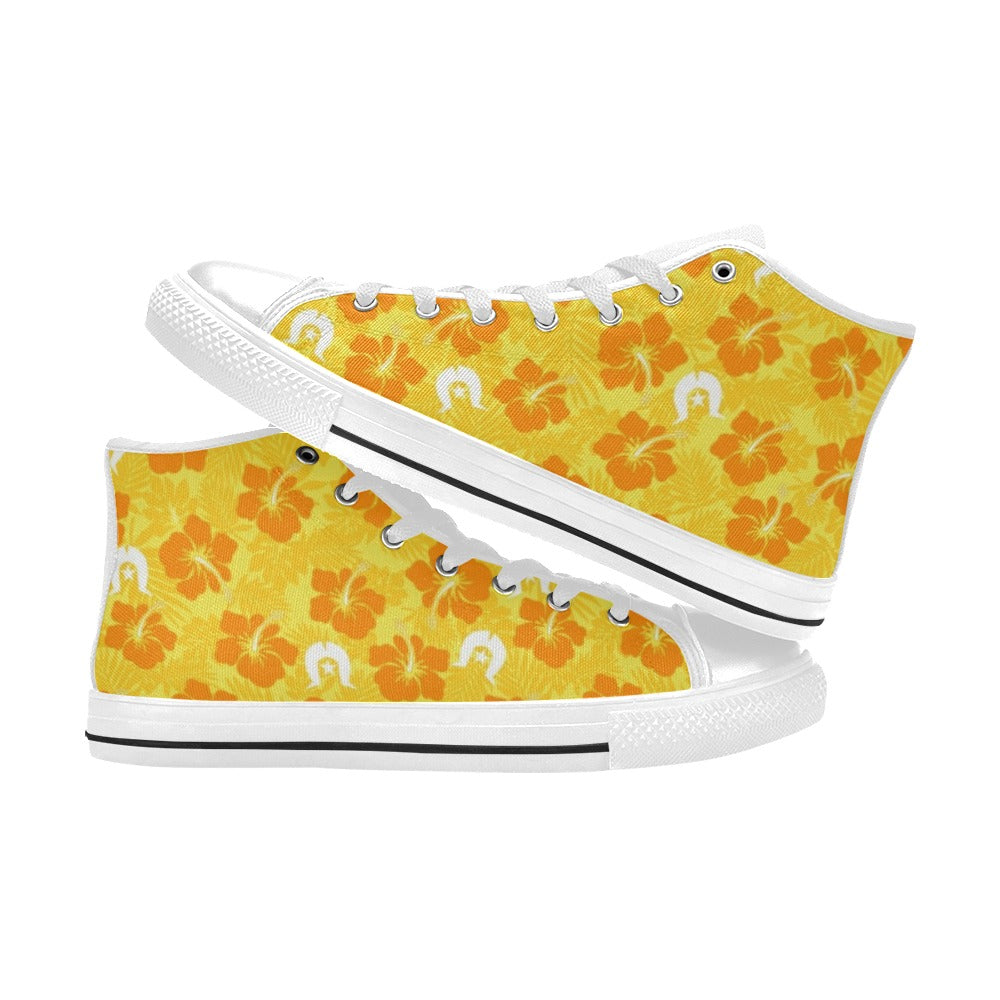 Hibiscus flowers with Dhari (Gold) on Women's High Top Canvas Shoes
