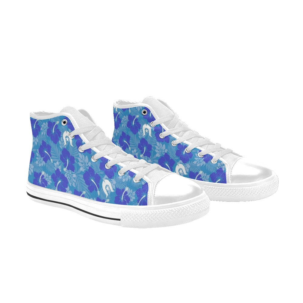 Hibiscus flowers with Dhari (Royal blue) on Women's High Top Canvas Shoes