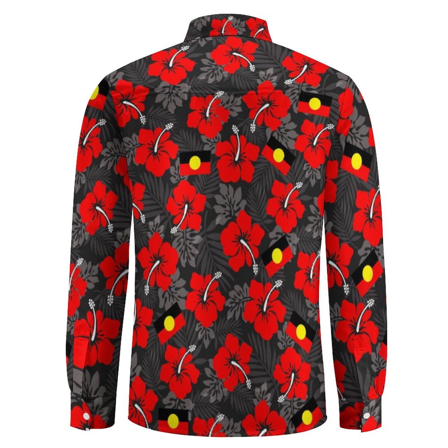Hibiscus flowers with Aboriginal Flag on Men's Long Sleeve Shirt