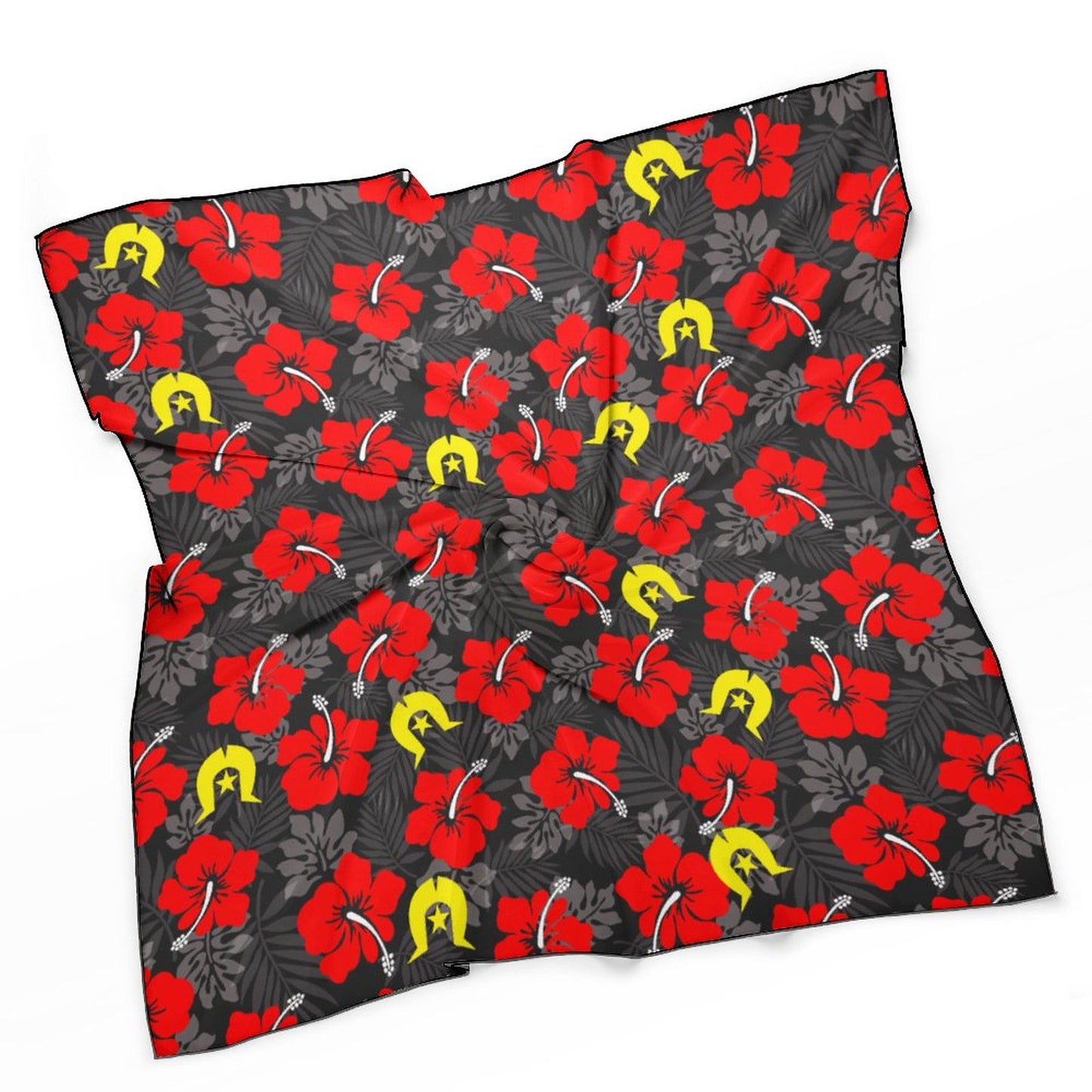 Royal Red Hibiscus with Yellow Dhari on Women's Scarf