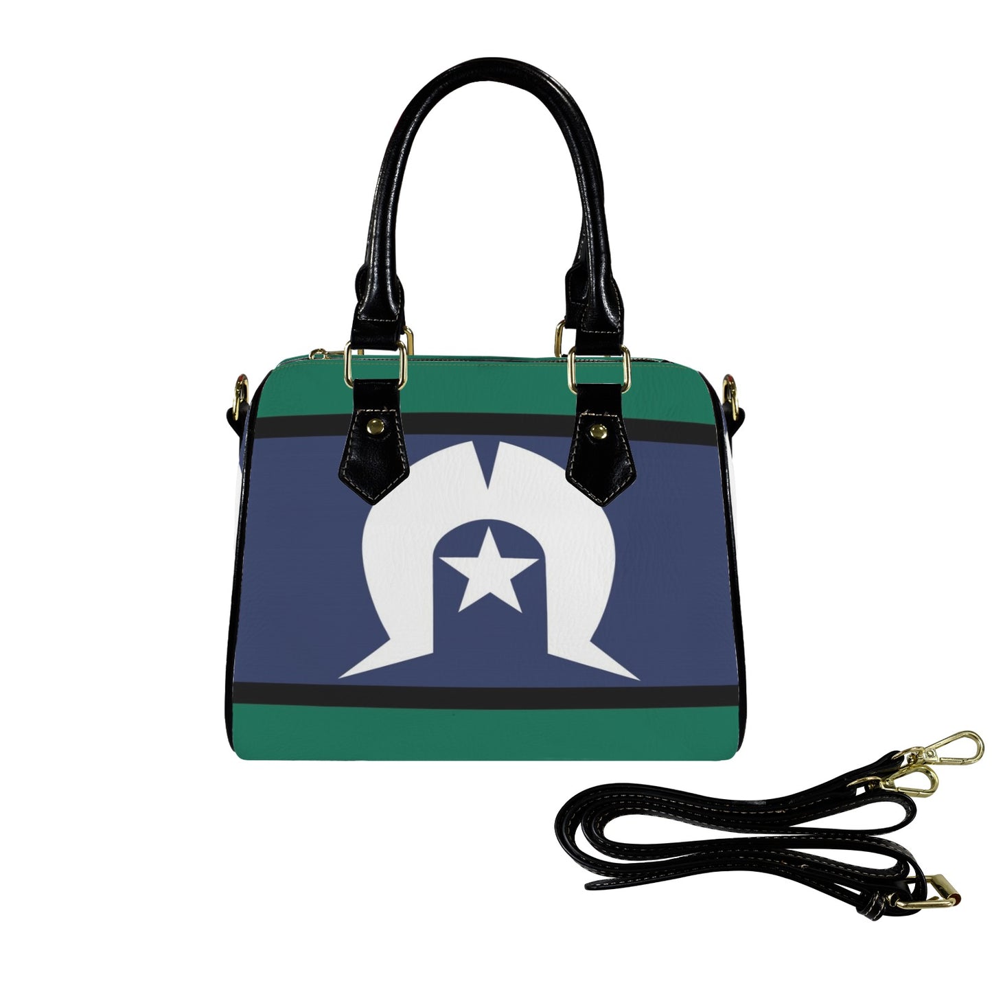 Torres Strait flag on Handbag-Black Handle